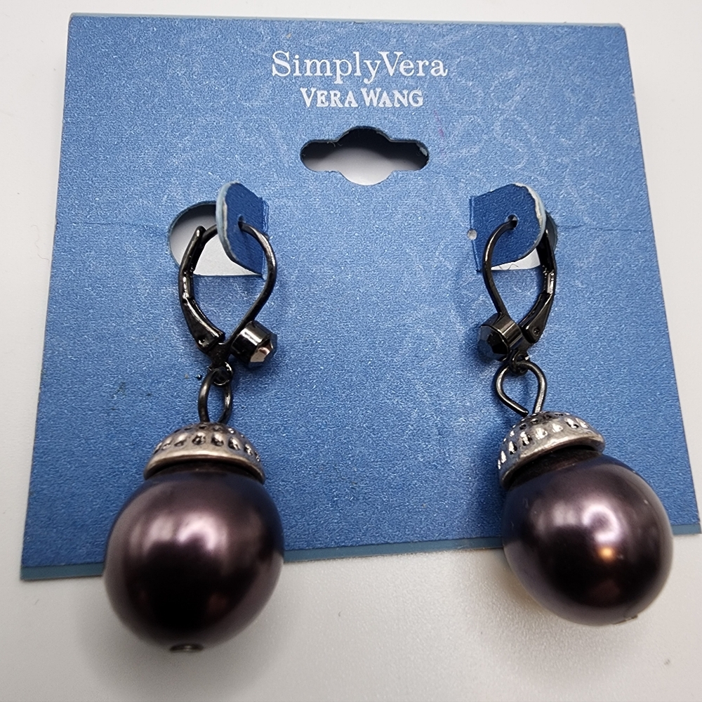 Vera Wang Pearl Drop Earrings Eggplant Purple